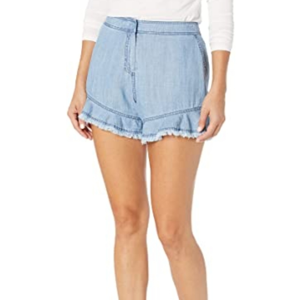 Coral reef ruffled frayed hem shorts by Trina Turk